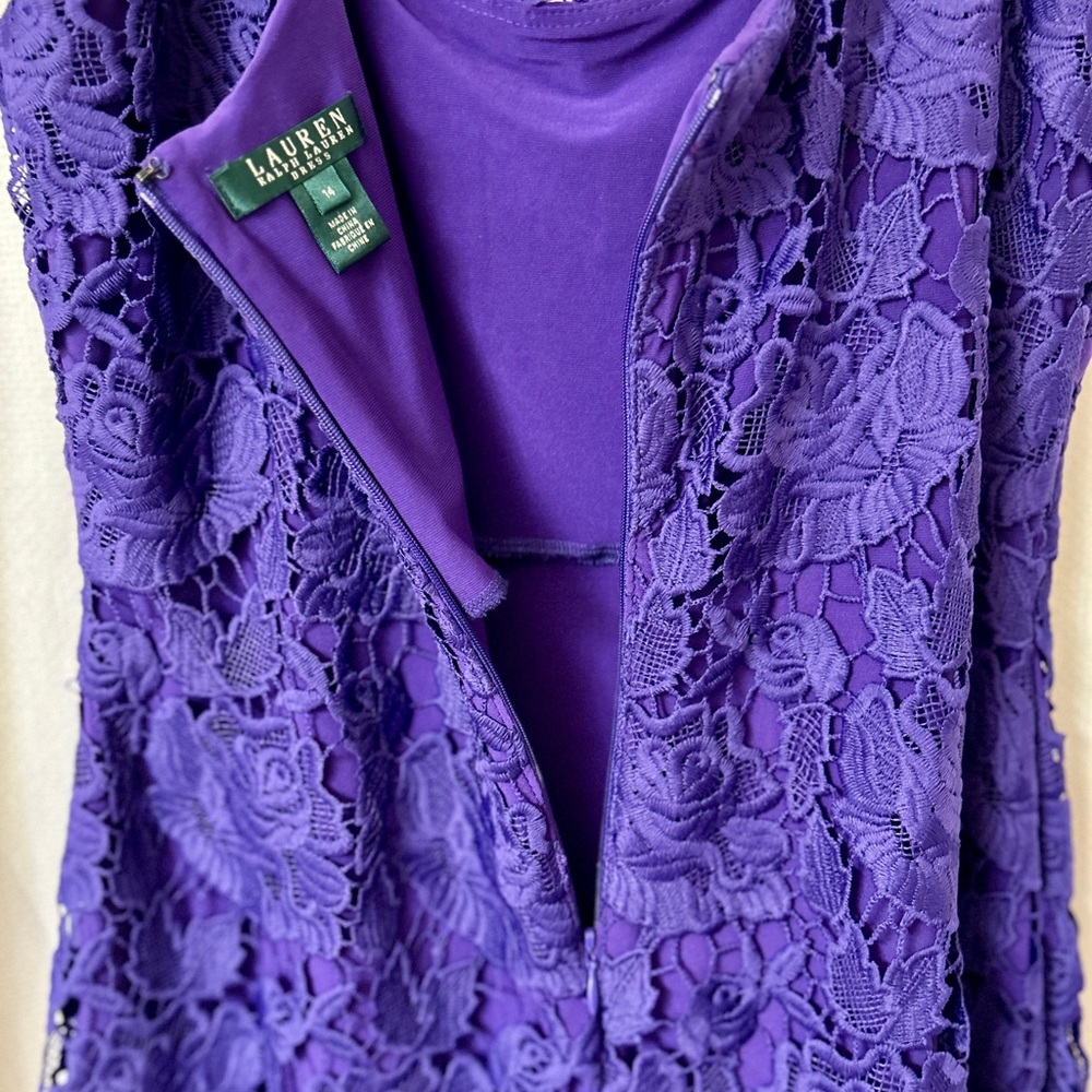 NWOT ! Ralph Lauren Purple Floral Lace Back Zip Lined - Picture 4 of 9